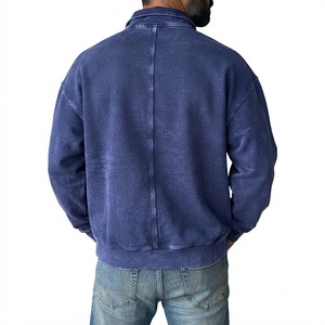 Sudadera de Hombre Azul Marino con Cierre de Cremallera, Corte Regular, Color Sólido, Algodón French Terry, Casual, Manga Larga, Cuello Camisero, Otoño - Product Image 5