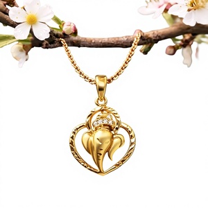 Colgante de Corazón de Ganesha en Oro Sólido de 22k, Amuleto Religioso del Dios Ganesh, Collar Hecho a Mano, Joyería Fina Espiritual, Regalo - Product Image 1