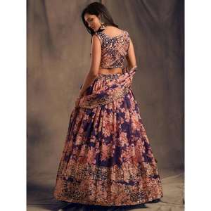 Organza Lehenga Choli pour femmes imprimé floral violet pour les festivals - Product Image 2