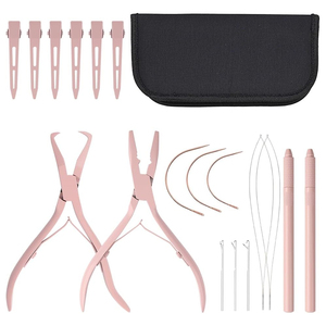 Kit d'outils professionnels en acier inoxydable pour extensions de cheveux avec pinces, aiguille à boucle et crochet pour applications en salon - Product Image 1