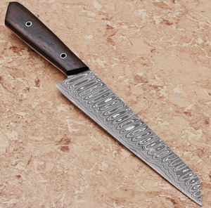 Damascus Steel Kitchen Knife Set With Wood Handle 3-Piece Straight <b>Back</b> Bevel Edge Chef Knives - Product Image 3