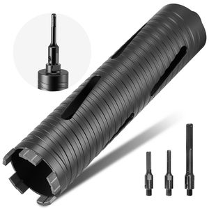 Punta da trapano per muratura e cemento diamantata a secco, diametro 2 1/2 pollici, profondità 9 1/2 pollici, filettatura 5/8-11, 3 adattatori - Product Image 1
