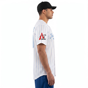 Camiseta de Béisbol Personalizada con Rayas Finas, Manga Corta, Botones, Uniforme Deportivo - Product Image 3