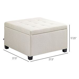 Sgabello Ottoman Rotondo Beige con Bottoni Trapuntati, Panca Contenitore con Coperchio Ribaltabile per Soggiorno, Ingresso, Camera da Letto - Product Image 3