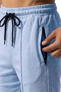 Shorts pour homme en coton et polyester bleu ciel, taille à cordon, décontractés, respirants, séchage rapide, longueur Bermuda, couleur unie, tricotés - Product Image 3