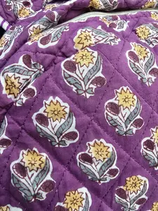 Indian Luxury Vintage Bohemian Cotton Block Print Quilted Durable Portable Foldable Lightweight Zipper Closure Women's <b>Backpack</b> - Product Image 5