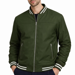 <b>Men</b>’s Premium Olive Green Bomber <b>Jacket</b> Classic Zip-Up Slim Fit Casual Varsity Style <b>Lightweight</b> Windproof Streetwear - Product Image 1