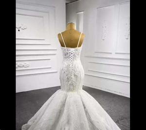 Nuevo Diseño 2025, Vestido de Novia Blanco con Encaje Pesado para Mujer, Vestido de Novia de Lujo con Perlas y Cola de Sirena para Damas - Product Image 6