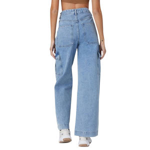 Pantalones Cargo Acampanados de Alta Gama para Mujer, Lavado Oscuro, Transpirables, Lavables, de Pierna Recta, Diseño de Pantalón Cargo Ancho con Tela Vaquera - Product Image 2