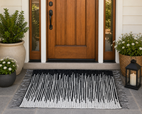 Tapis de porte extérieur rectangulaire rayé, style bohème, tissage plat, imperméable, avec support en caoutchouc, multicolore, idéal pour tapis de couloir de cuisine