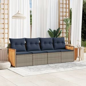 Juego de sofás de jardín de ratán sintético gris de 4 piezas con cojines - Product Image 1
