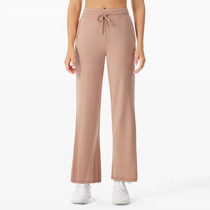 Jogging de fitness pour femme taille haute en toile écologique, coupe ample, respirant, séchage rapide, jambe large, fermeture boutonnée - Product Image 6