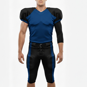 Ensemble de maillots de football américain unisexe bleu et noir, col en V, manches courtes, respirant, en mesh, anti-transpiration, ajusté, toutes saisons - Product Image 1