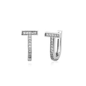 <b>Silver</b> Letter T Hoop <b>Earrings</b> Full Pave Moissanite Initial <b>Huggie</b> <b>Earrings</b> for Wedding Gift Party Wear - Product Image 3