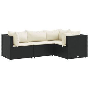 Ensemble de salon de jardin en polyrotin noir 4 pièces avec coussins pour usage extérieur - Product Image 2