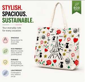 กระเป๋าผ้าแคนวาส Paris Urban Tote คุณภาพพรีเมียม สินค้าขายส่งยอดนิยม กระเป๋าถือผู้หญิง รับทำโลโก้  ใช้งานได้หลากหลาย แฟชั่นทันสมัย ดีไซน์เรียบง่าย - Product Image 2
