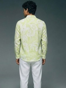 Camisa Casual de Hombre, Color Amarillo Limón, Transpirable, Doble Botonadura, Manga Larga, Cuello Clásico, Corte Entallado, Estilo Veraniego - Product Image 3