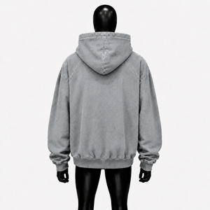 Washed <b>Grey</b> Oversized Zip Up Hoodie Vintage Streetwear Loose Fit Full Zipper Hooded <b>Sweatshirt</b> With Double Front Patch Pockets - Product Image 2