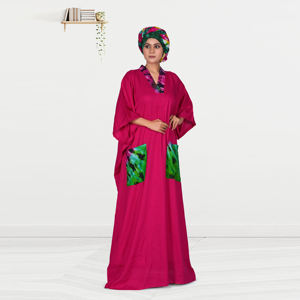 Caftán modesto de rayón con detalles estampados en contraste, bolsillos delanteros espaciosos, corte maxi fluido hasta el suelo, tela suave y transpirable, ideal para Eid. - Product Image 5