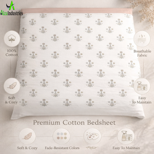 Juego de Sábanas de Algodón Super King 120x120* | Ropa de Cama Suave Premium con Estampado Botánico en Color Blanco Dorado, con 2 Fundas de Almohada, Tela Transpirable - Product Image 5