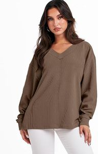 Sweat-shirt pour femme à col en V, boutons sur le côté et manches longues - Product Image 5
