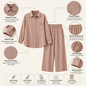 <b>Womens</b> Two Piece Co Ord Set Long Sleeve Button Down <b>Shirt</b> Wide Leg Pants Lightweight Casual Outfit | Relaxed Everyday Comfort - Product Image 5
