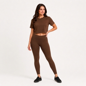 Custom Women's Athletic <b>Crop</b> <b>Top</b> & High Waist Leggings Set OEM ODM Private Label Activewear Manufacturer - Product Image 1
