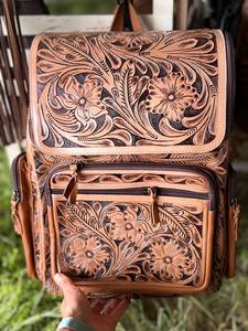 Hand <b>Tooled</b> Genuine <b>Leather</b> Backpack Western Floral Design Travel School Laptop Bag - Product Image 2