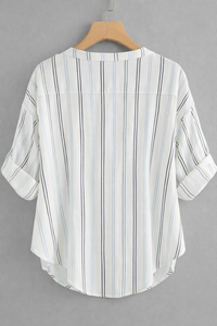 Blusa a Rayas Vintage Sexy para Mujer, Cuello en V, Manga Corta, Hombros Descubiertos, Botones, con Volantes, Top de Moda - Product Image 3