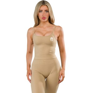 เสื้อกล้ามออกกำลังกายไร้ตะเข็บสำหรับผู้หญิง รุ่น Sahara พร้อมบราในตัว รองรับแรงกระแทกน้อย ยืดหยุ่นได้ดี เหมาะสำหรับโยคะ ฟิตเนส และการฝึกซ้อม - Product Image 1