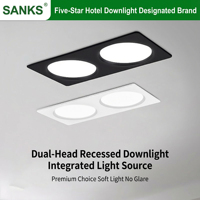 Downlight encastré moderne ultra-mince à double tête avec éclairage intégré 120 °   Angle de faisceau lumineux doux et non éblouissant pour les espaces de bureau