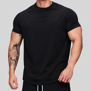 Camisetas de gimnasio personalizadas para hombre, 100% algodón, lisas, de punto, oversize, con manga raglán, dobladillo curvo, para entrenamiento, ecológicas, al por mayor, corte muscular - Product Image 5