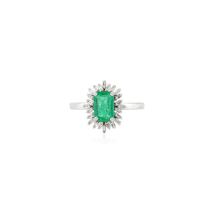 Anillo de compromiso hecho a mano con piedras preciosas de oro blanco real de 14 quilates, esmeralda y diamantes, proveedor de joyería, regalo de cumpleaños para ella - Product Image 1