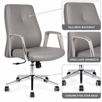 Chaise de bureau exécutive ergonomique moderne en cuir PU avec base chromée, hauteur réglable, roulettes pivotantes pour l'école et l'hôtel