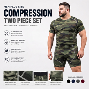 Ensemble de short de compression et rash guard à manches courtes imprimé camouflage pour homme, ensemble de short de sport grande taille pour homme - Product Image 2