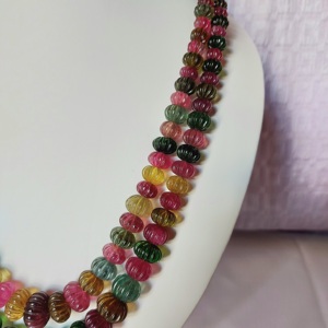 Collier tendance en tourmaline naturelle pastèque en forme de boule, chaînes en tourmaline naturelle pastèque, collier vintage en cristal, pierres précieuses en vrac - Product Image 3