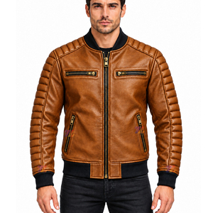 Chaqueta Bomber de Cuero Genuino para Hombre, Estilo Motero, con Hombros Acolchados, Tallas Grandes, Ropa Exterior Informal Acolchada, Venta al Por Mayor Directa de Fábrica - Product Image 5