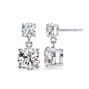 Boucles d'oreilles pendantes en moissanite 3,7 CTW, pierres rondes de 7,2 mm et 4,8 mm, or massif 18 carats, alternative brillante au diamant - Product Image 5