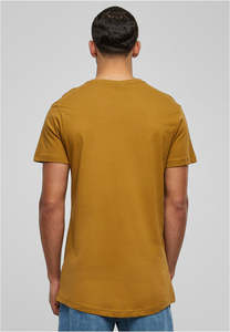 เสื้อยืดทรงยาวสีเหลืองมัสตาร์ดสำหรับผู้ชาย ชายเสื้อโค้งมน สีมัสตาร์ดทอง ผ้าฝ้าย เสื้อยืดทรงสูง สไตล์ฮิปฮอป สตรีทแวร์ เสื้อเปล่าเรียบๆ เสื้อผู้ชาย - Product Image 3