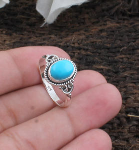 925 Sterling <b>Silver</b> Bezel Setting Turquoise Oval Cut Handmade Classic <b>Boho</b> Dainty Solitaire <b>Ring</b> Certified Jaipur Unisex - Product Image 2