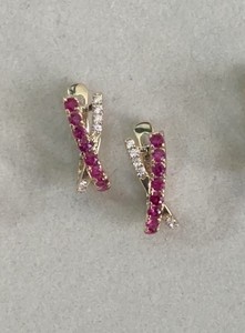 Hoop Earrings Fine Jewelry 14KT Yellow Gold with Lab Grown Ruby and Lab Grown Diamonds in Micro Pave Setting - Product Image 2