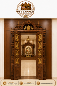 ประตูวัดแบบดั้งเดิมพร้อมงานแกะสลักมือพระแม่มหากาลักศมี แผงทองคำอัชตากาลักศมี ประตูสำหรับประกอบพิธีกรรม ตู้วัดไม้เนื้อแข็ง ประตูวัดไม้เนื้อแข็งจากสหราชอาณาจักร - Product Image 3