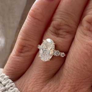 3 Ct Oval Lab Grown Diamond Engagement Ring 14K Gold IGI Certified Side Stone Accent <b>Cluster</b> Solitaire Jewelry Women Wholesale - Product Image 4