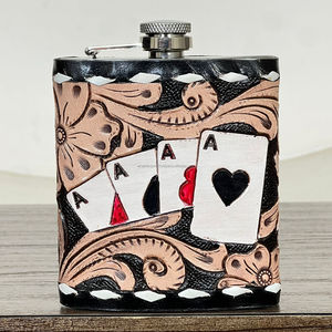 Modern Style Hand <b>Tooled</b> Genuine Cow <b>Leather</b> Flask 8oz Fashionable Stainless Steel Hip Flask High Quality Flask Holder for Gifts - Product Image 5