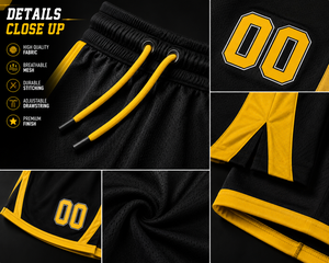 <b>Men's</b> Basketball <b>Shorts</b> Black <b>Yellow</b> Side Stripe Sublimation Print Quick Dry Breathable Mid Waist Drawstring 100% polyester - Product Image 3