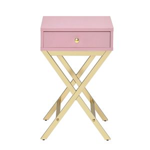 Mesa auxiliar rectangular de 1 cajón en rosa y dorado para muebles de sala de estar - Product Image 2
