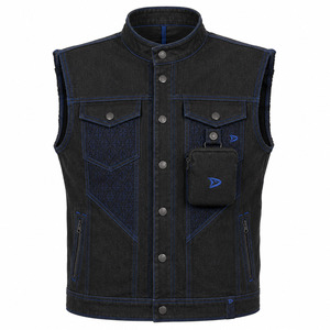 Cobalt Stitching & Detachable Pouch Black Denim <b>Vest</b> Custom Men's Jacquard Woven <b>Vest</b> Premium <b>Utility</b> Gear - Product Image 1