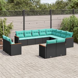 Juego de Sofás de Patio de 12 Piezas en Poliratán Negro con Cojines, Elegante Colección de Muebles para Exteriores - Product Image 1