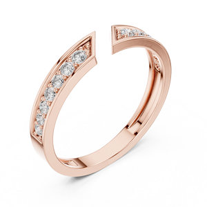 Bague en or rose à motif chevron ouvert avec diamants pour femme, bijoux minimalistes en moissanite, cadeau de mariage - Product Image 4