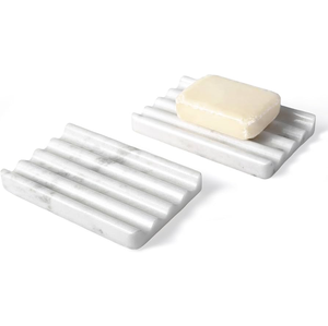 Marble <b>Soap</b> Holder Bathroom <b>Sets</b> Sustainable Marble <b>Soap</b> Holder & Drain Easy To Clean Bathroom Accessory Two Piece - Product Image 1